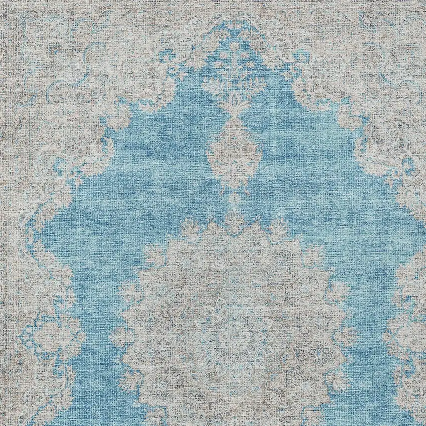 Teal Blue And Gray Oriental Washable Indoor Outdoor Area Rug Photo 5