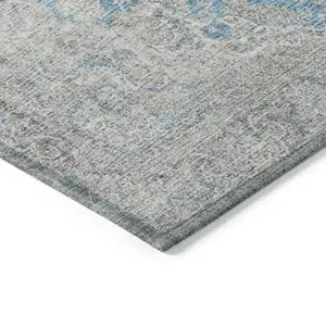 Photo of Teal Blue And Gray Oriental Washable Indoor Outdoor Area Rug
