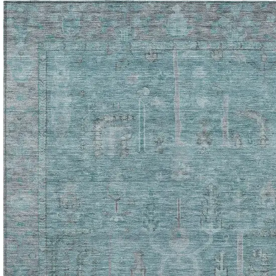Teal Blue And Gray Oriental Washable Indoor Outdoor Area Rug Photo 5