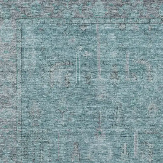 Teal Blue And Gray Oriental Washable Indoor Outdoor Area Rug Photo 5