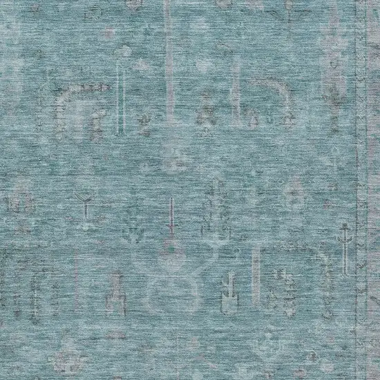 Teal Blue And Gray Oriental Washable Indoor Outdoor Area Rug Photo 5