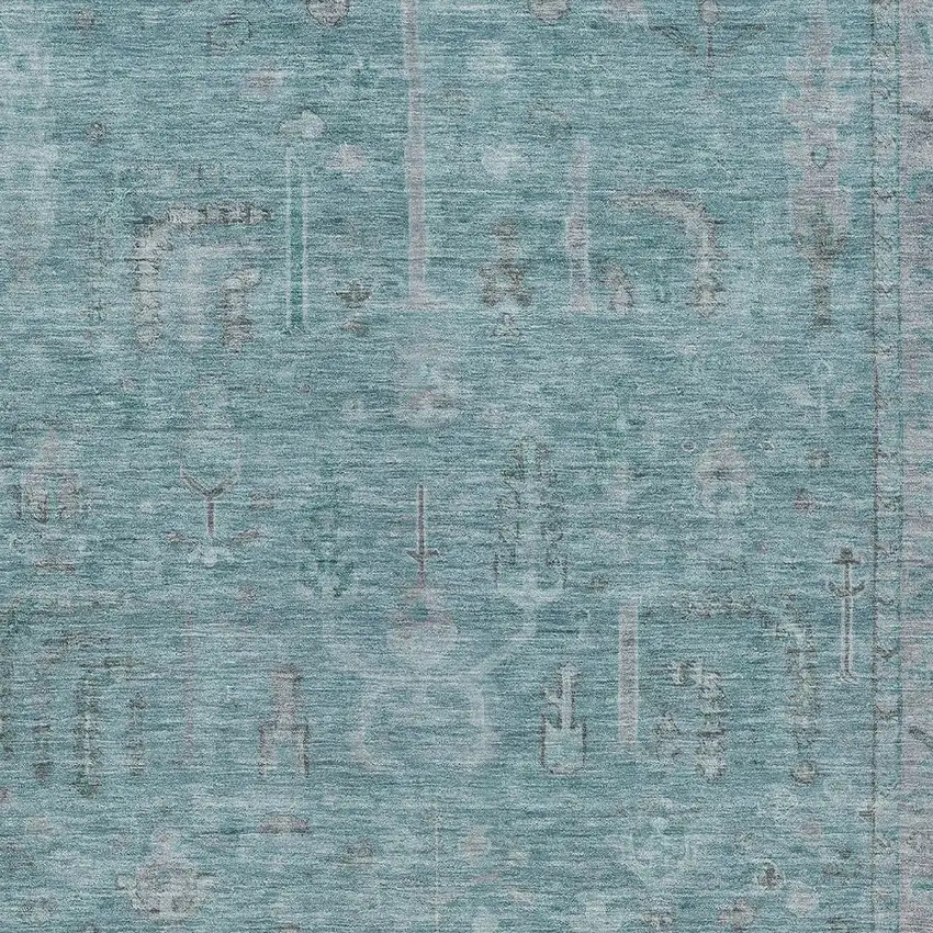 Teal Blue And Gray Oriental Washable Indoor Outdoor Area Rug Photo 5