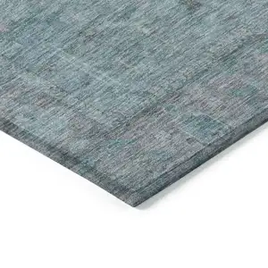 Photo of Teal Blue And Gray Oriental Washable Indoor Outdoor Area Rug