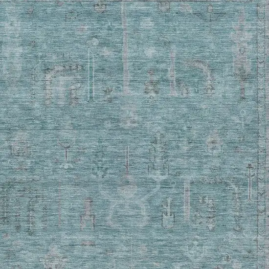 Teal Blue And Gray Oriental Washable Indoor Outdoor Area Rug Photo 5