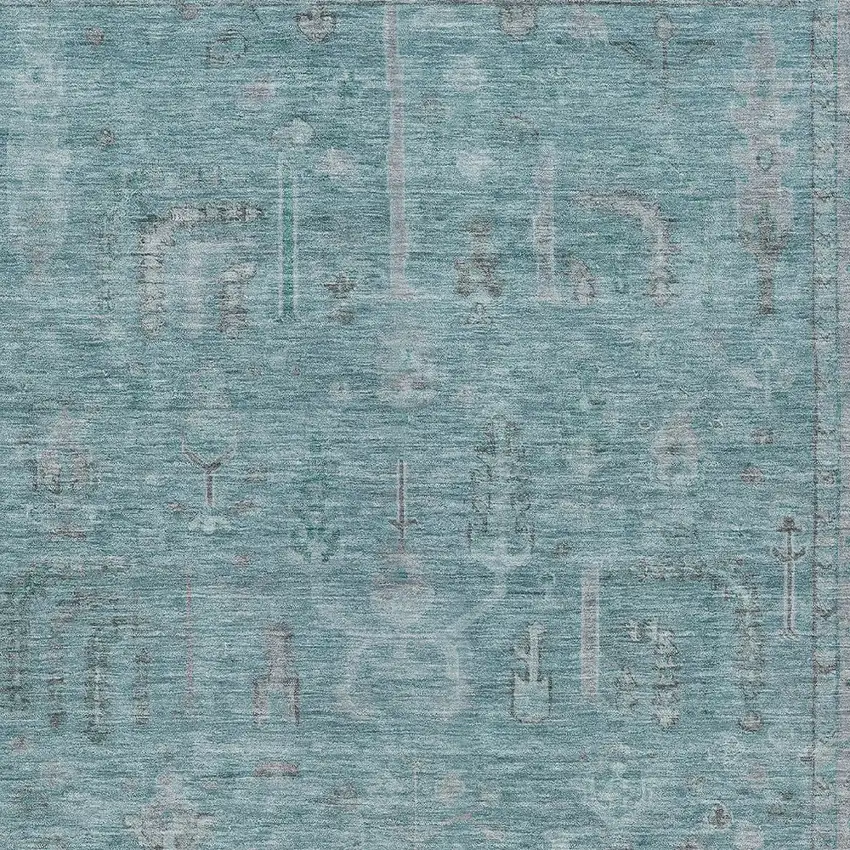 Teal Blue And Gray Oriental Washable Indoor Outdoor Area Rug Photo 5