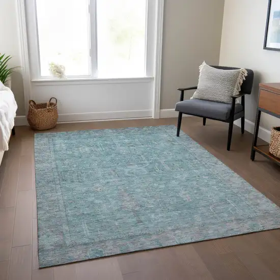 Teal Blue And Gray Oriental Washable Indoor Outdoor Area Rug Photo 9
