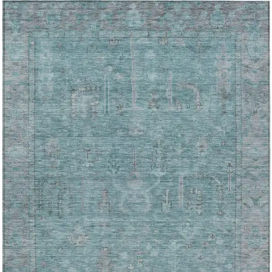 Teal Blue And Gray Oriental Washable Indoor Outdoor Area Rug Photo 6