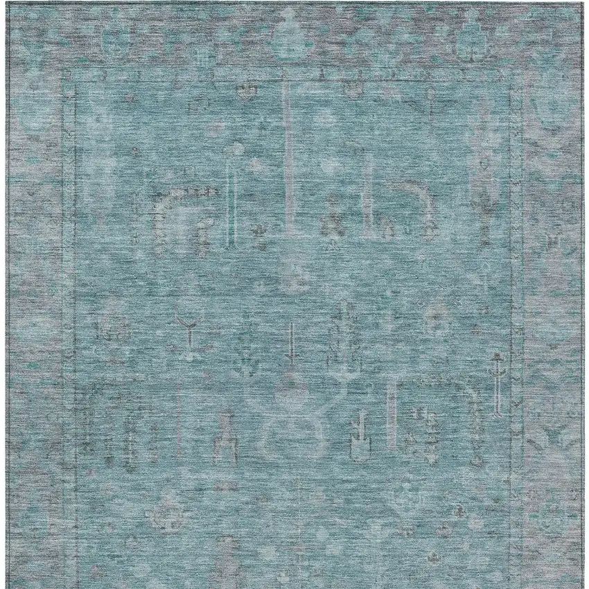 Teal Blue And Gray Oriental Washable Indoor Outdoor Area Rug Photo 6