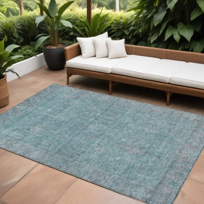 Teal Blue And Gray Oriental Washable Indoor Outdoor Area Rug Photo 1