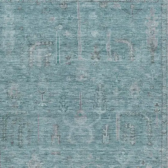 Teal Blue And Gray Oriental Washable Indoor Outdoor Area Rug Photo 5