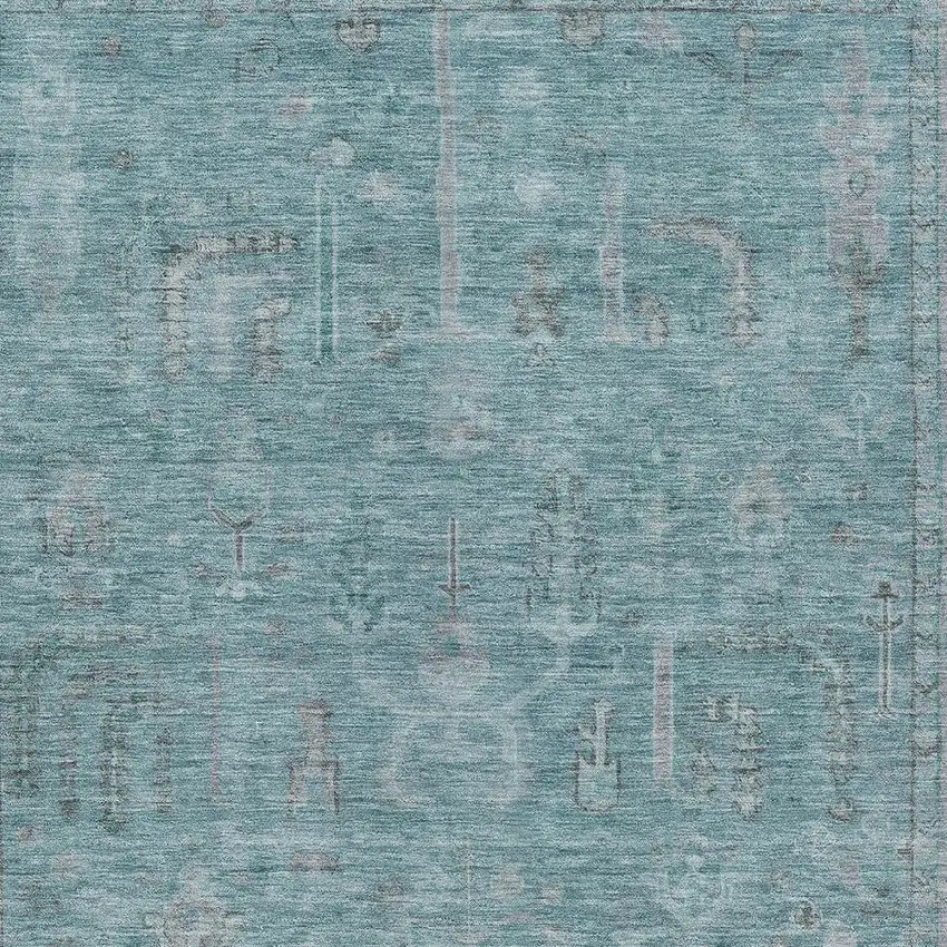 Teal Blue And Gray Oriental Washable Indoor Outdoor Area Rug Photo 5