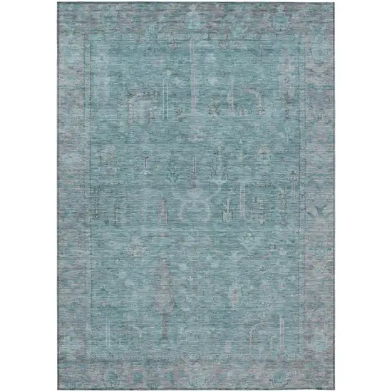 Teal Blue And Gray Oriental Washable Indoor Outdoor Area Rug Photo 2