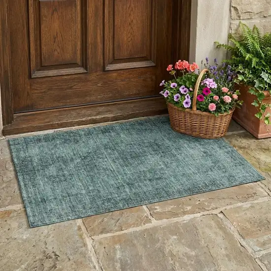 Teal Blue And Gray Oriental Washable Indoor Outdoor Area Rug Photo 1