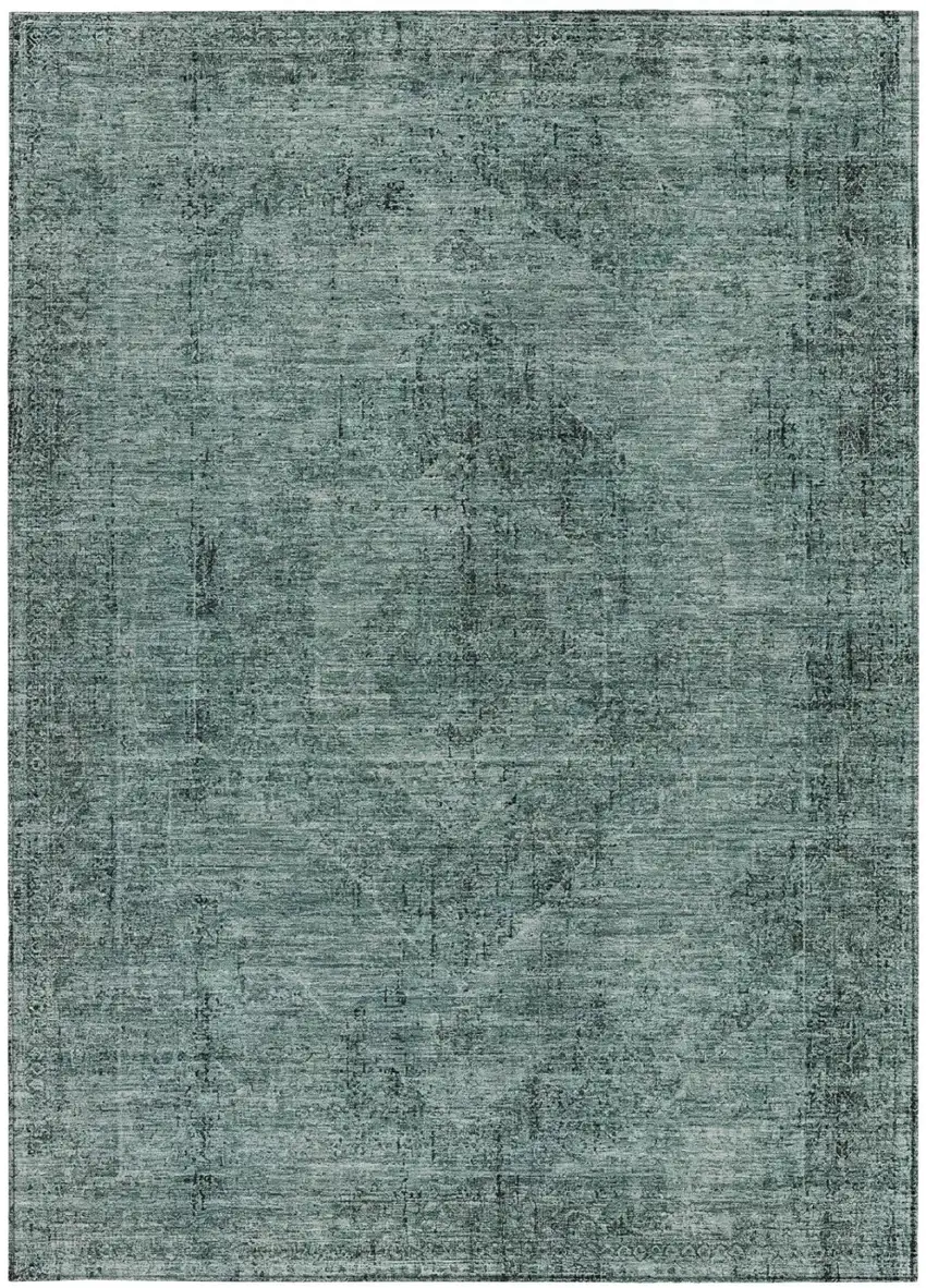 Teal Blue And Gray Oriental Washable Indoor Outdoor Area Rug Photo 4