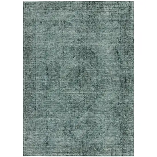 Teal Blue And Gray Oriental Washable Indoor Outdoor Area Rug Photo 4