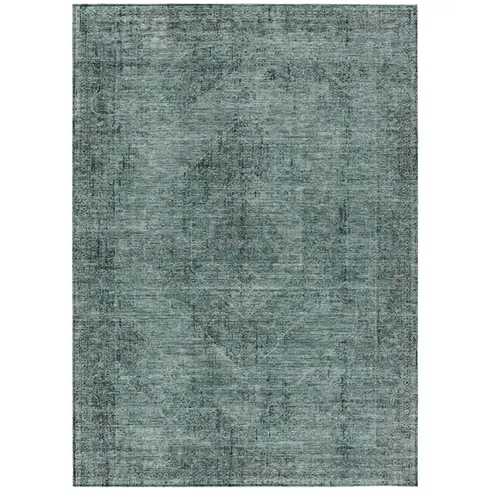 Teal Blue And Gray Oriental Washable Indoor Outdoor Area Rug Photo 2