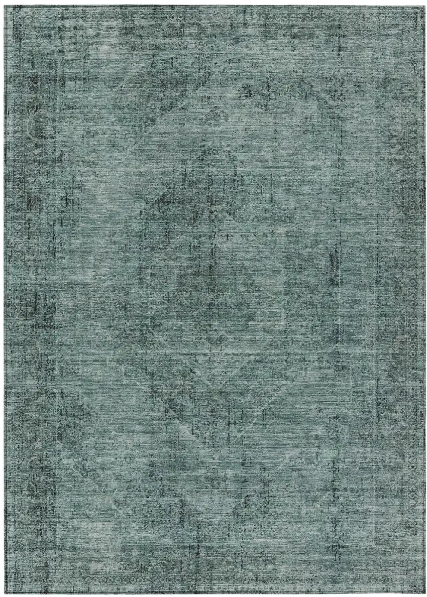 Teal Blue And Gray Oriental Washable Indoor Outdoor Area Rug Photo 2