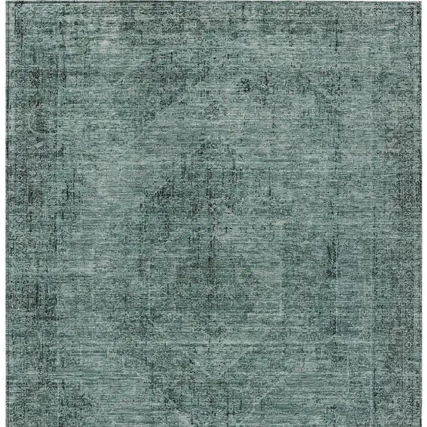 Teal Blue And Gray Oriental Washable Indoor Outdoor Area Rug Photo 4