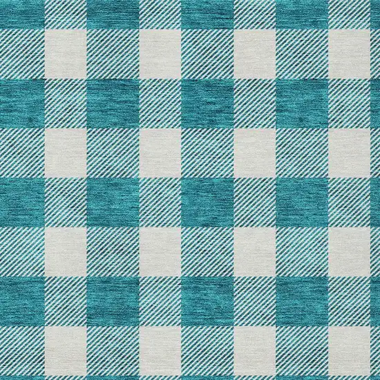 Teal Blue And Gray Plaid Washable Indoor Outdoor Area Rug Photo 6