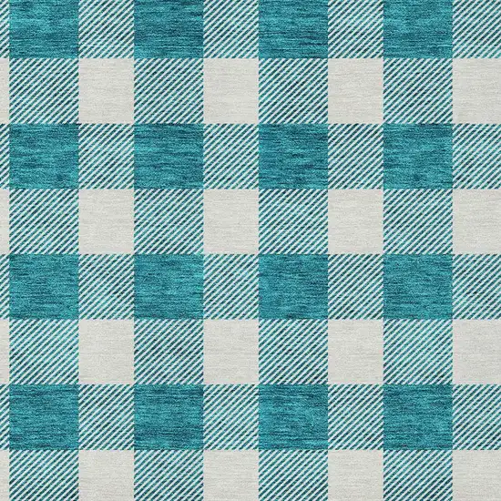 Teal Blue And Gray Plaid Washable Indoor Outdoor Area Rug Photo 6