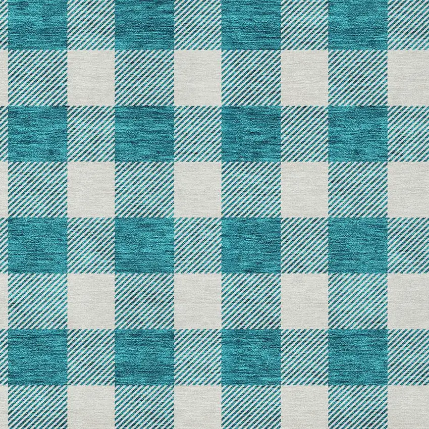 Teal Blue And Gray Plaid Washable Indoor Outdoor Area Rug Photo 6