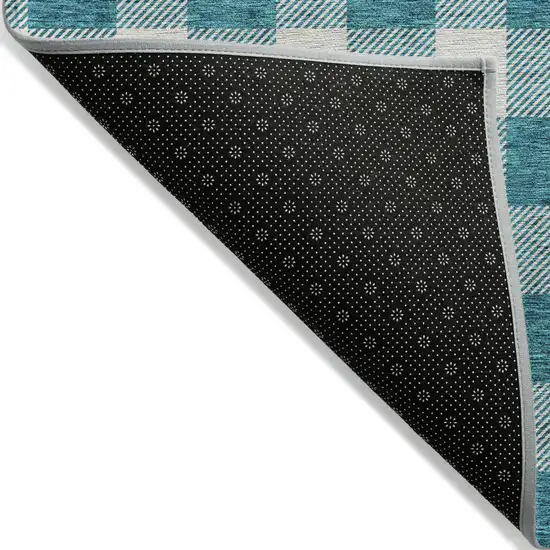 Teal Blue And Gray Plaid Washable Indoor Outdoor Area Rug Photo 4