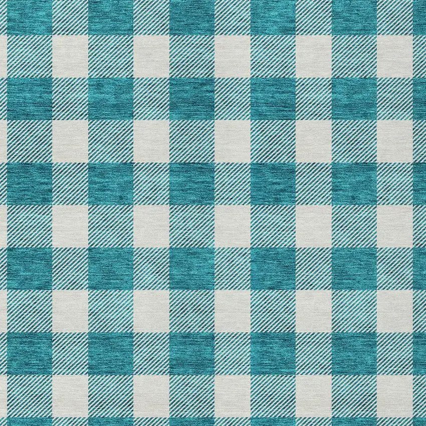 Teal Blue And Gray Plaid Washable Indoor Outdoor Area Rug Photo 7