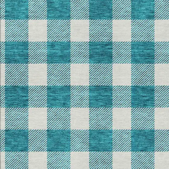 Teal Blue And Gray Plaid Washable Indoor Outdoor Area Rug Photo 6