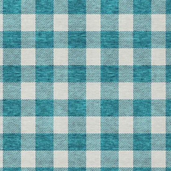 Teal Blue And Gray Plaid Washable Indoor Outdoor Area Rug Photo 7
