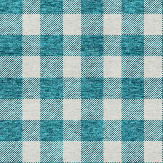 Teal Blue And Gray Plaid Washable Indoor Outdoor Area Rug Photo 6