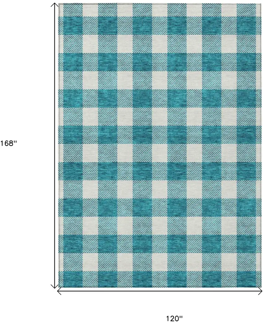 Teal Blue And Gray Plaid Washable Indoor Outdoor Area Rug Photo 3