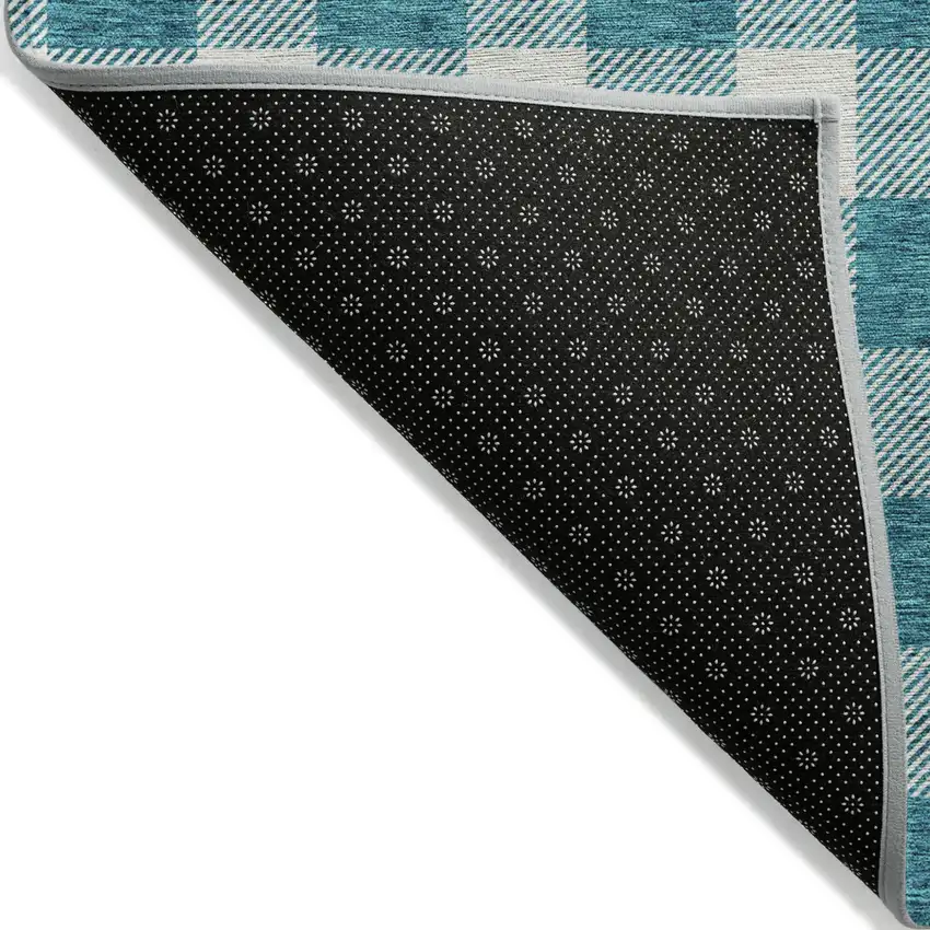 Teal Blue And Gray Plaid Washable Indoor Outdoor Area Rug Photo 4