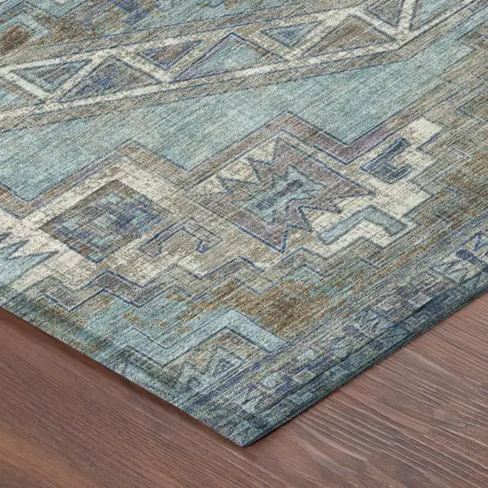 Teal Blue And Gray Southwestern Washable Indoor Outdoor Area Rug Photo 3