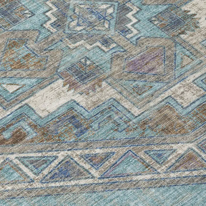 Teal Blue And Gray Southwestern Washable Indoor Outdoor Area Rug Photo 4
