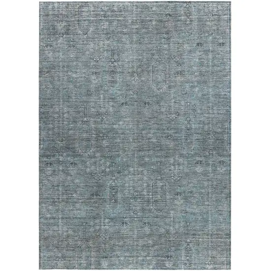 Teal Blue And Gray Southwestern Washable Indoor Outdoor Area Rug Photo 6