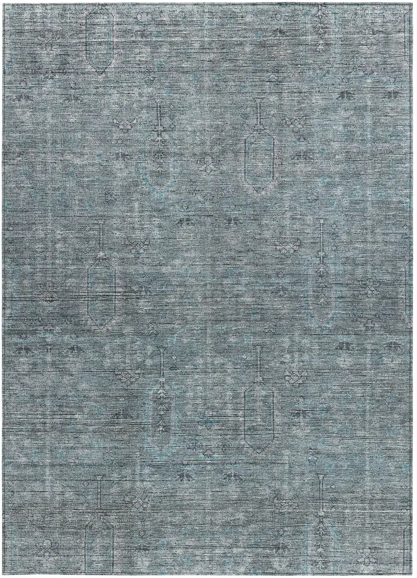 Teal Blue And Gray Southwestern Washable Indoor Outdoor Area Rug Photo 6