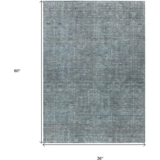 Teal Blue And Gray Southwestern Washable Indoor Outdoor Area Rug Photo 7