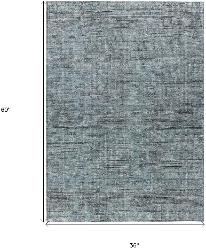 Teal Blue And Gray Southwestern Washable Indoor Outdoor Area Rug Photo 7