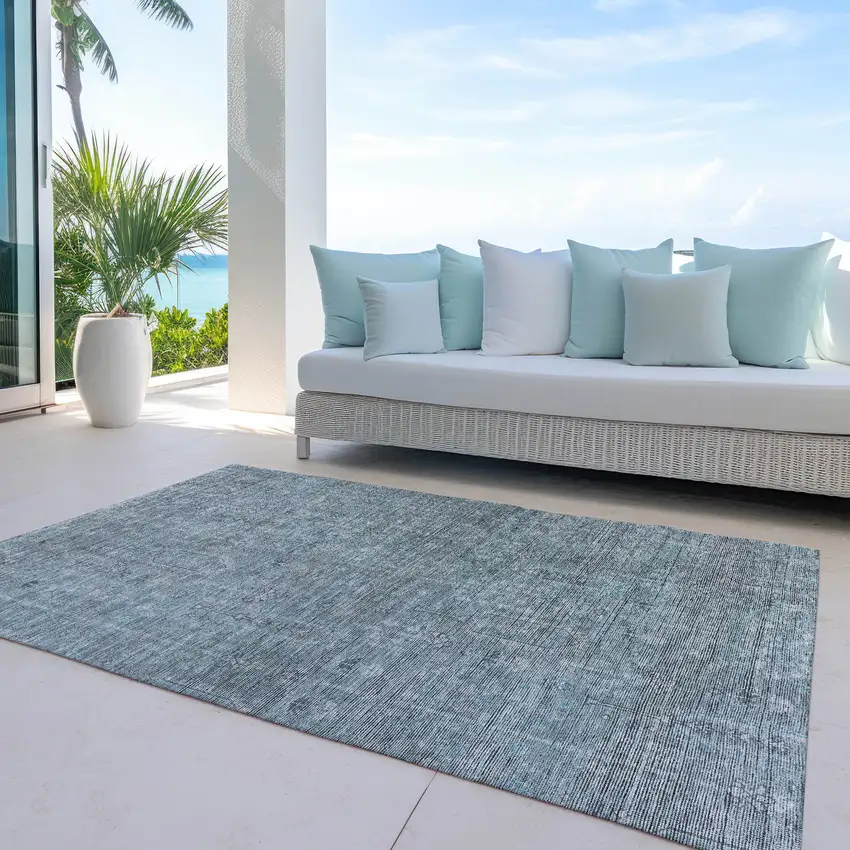 Teal Blue And Gray Southwestern Washable Indoor Outdoor Area Rug Photo 7