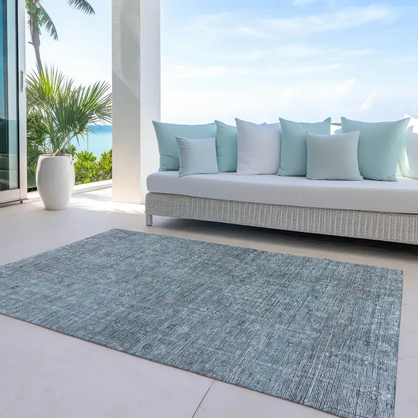 Teal Blue And Gray Southwestern Washable Indoor Outdoor Area Rug Photo 7