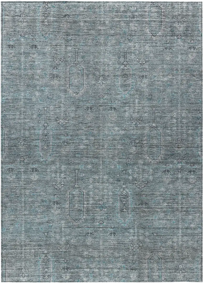Teal Blue And Gray Southwestern Washable Indoor Outdoor Area Rug Photo 2