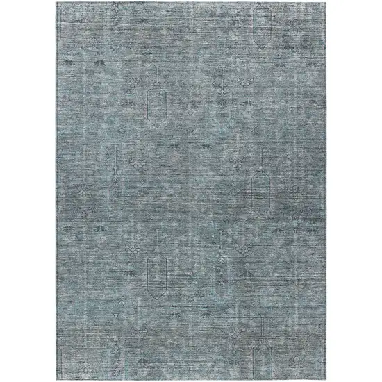 Teal Blue And Gray Southwestern Washable Indoor Outdoor Area Rug Photo 2