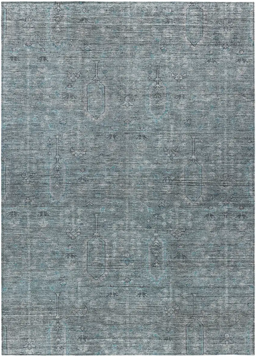 Teal Blue And Gray Southwestern Washable Indoor Outdoor Area Rug Photo 2