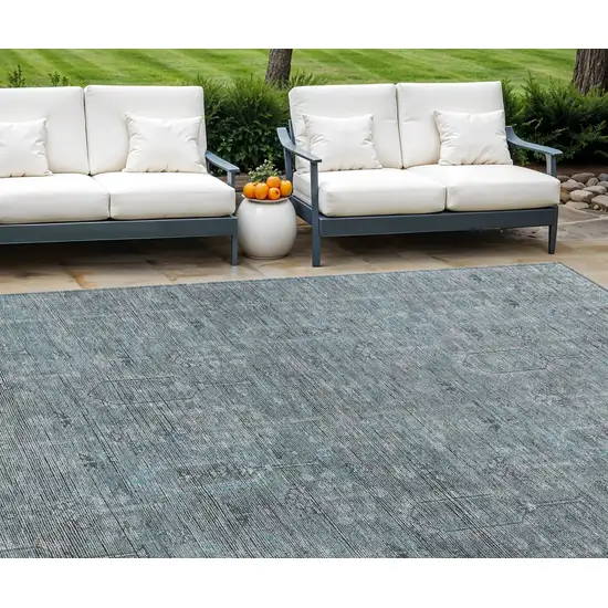 Teal Blue And Gray Southwestern Washable Indoor Outdoor Area Rug Photo 1