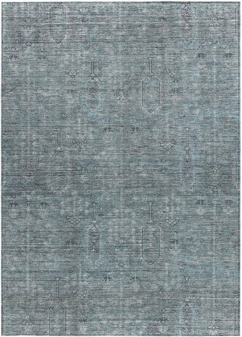 Teal Blue And Gray Southwestern Washable Indoor Outdoor Area Rug Photo 7