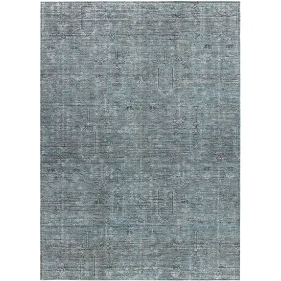 Teal Blue And Gray Southwestern Washable Indoor Outdoor Area Rug Photo 7