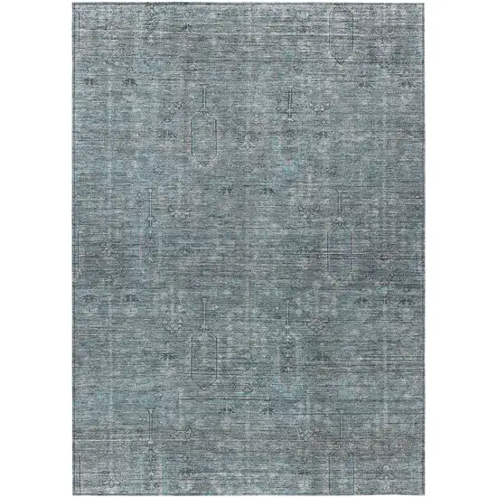Teal Blue And Gray Southwestern Washable Indoor Outdoor Area Rug Photo 2