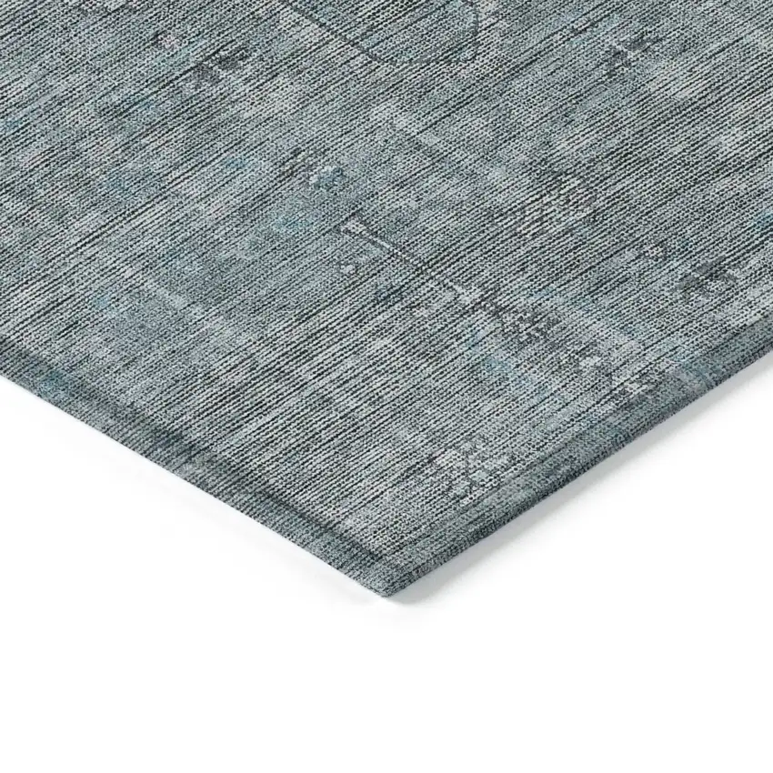 Teal Blue And Gray Southwestern Washable Indoor Outdoor Area Rug Photo 5