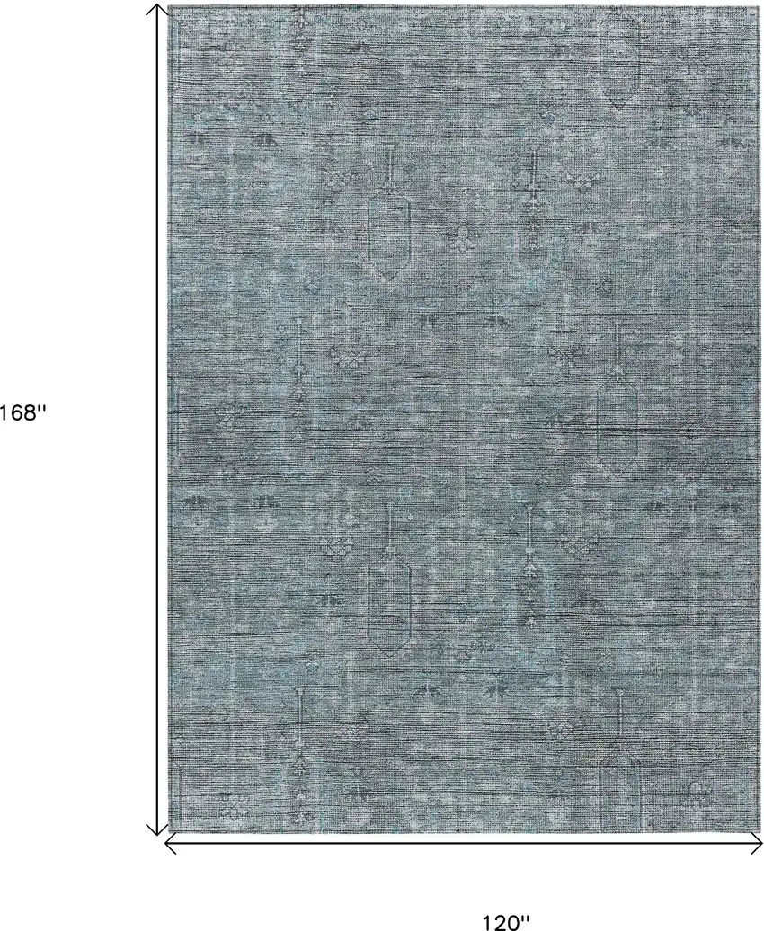 Teal Blue And Gray Southwestern Washable Indoor Outdoor Area Rug Photo 3