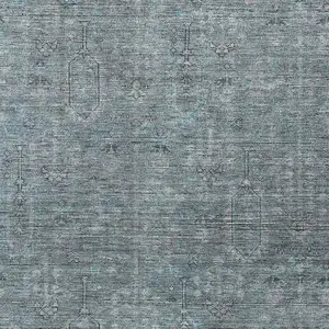 Photo of Teal Blue And Gray Southwestern Washable Indoor Outdoor Area Rug